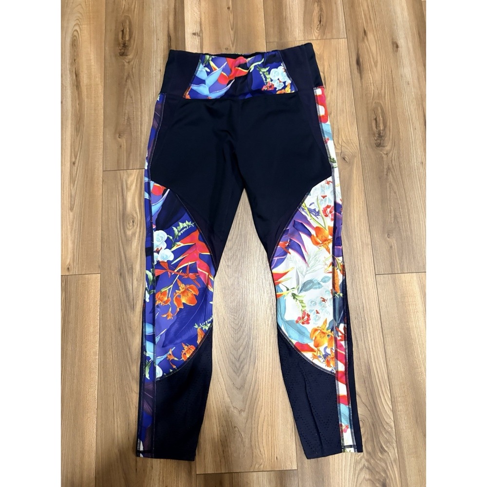 Athleta Leggings Womens Size‎ M Navy Blue Floral Mesh Yoga Pants Activewear